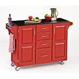 Large Black Granite Top Kitchen Cart-Red (Red) (36H x 52.5W x 18D)