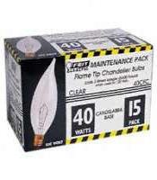 Feit Electric 40CFC/15-130 40-Watt Flame Tip Bulb with Chandelier Candelabra Base, Clear, 15-Pack