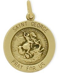 14 Karat Yellow Gold St. George Religious Medal Medallion with 16" chain
