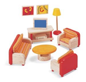 Childrens Toyshop  Toys : Pintoy Dolls House Wooden Accessory set - Living Room