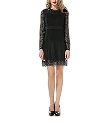 Sexy Polyester Sheer Cutout Embroidered Lace Spring Flared-Skirt Bateau Neck Long Sleeves  Dress