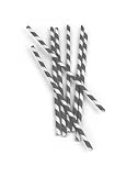 Kikkerland Biodegradable Paper Straws, Gray and White Striped, Box of 144