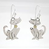 Siamese Cat Dangle Earrings in Sterling Silver and Brass, #8753