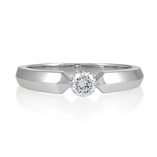 Sterling Silver Round Flush-Set Cubic Zirconia Solitaire Promise Ring - Nickel Free Valentine Engagement Ring