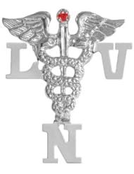 NursingPin - Licensed Vocational Nurse LVN Nursing Pin with Ruby in Silver
