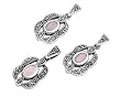 Sterling Silver Marcasite Pendant and Earring Set - Pink - Round Cut Mother of Pearl