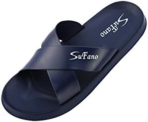 Sufano Men's Cross Slide Sandals Slippers Comfortable Shower Beach Sandals (41 / US 8, Blue)