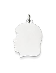 14k White Gold Plain Medium Facing Left Engravable Girl Charm Pendant