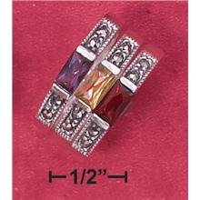 Stones Msr-89 : Sterling Silver Marcasite Triple Stack Amethyst; Garnet & Citrine Ring 5-9 Ring Size 09