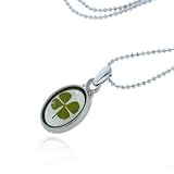 Chuvora Real Irish Four Leaf Clover, Symbol of Good Luck, Clear Oval Pendant Necklace