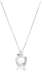 Sterling Silver "To Teach Is To Touch Lives Forever" Reversible Teacher Apple Pendant Necklace, 18"