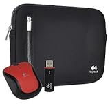 Logitech V220 3-Button Wireless Notebook Optical Scroll Mouse and Neoprene Netbook Sleeve - Fits up to 10.2 (Black/Red)