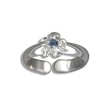 Hawaiian Jewelry Sterling Silver Blue CZ Flower Toe Ring