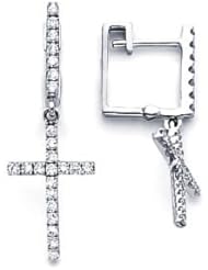 18k White Gold Diamond Cross Dangle Earrings 1/3 ct (G Color, I1 Clarity)
