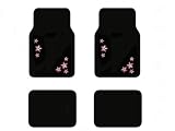 A Set of 4 Universal Fit Plush Capret Floor Mats for Cars / Trucks - Pink Flower