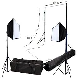 10ftx15ft Seamless White Muslin Backdrop with a Stand and Two Softboxes