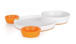 Boon Groovy Interlocking Plate and Bowl Set, Orange/White