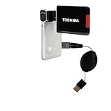 Retractable USB Cable for the Toshiba Camileo S20 HD Camcorder with Power Hot Sync and Charge capabilities - uses Gomadic TipExchange Technology