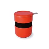Curve Asian Style Tea Cup w/ Infuser & Lid - Paprika