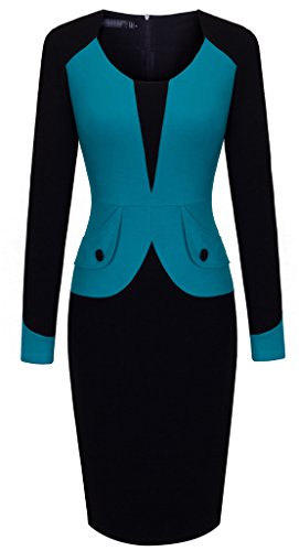 HOMEYEE Women's Chic Patchwork Sheath Elegant Business Slim Pencil Dress B343