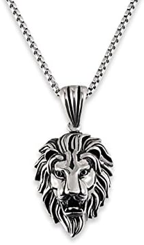 Salon Jewelry Punk Men's Stainless Steel Animal Lion Head Shape Pendant Necklace
