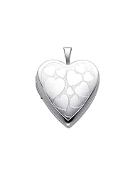 Sterling Silver Engraved Heart Locket Pendant (0.8" or 20mm Height)