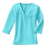 NEW Port Authority - Ladies 3/4 Sleeve V-Neck T-Shirt Turquoise-1X