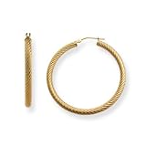 14k Gold Large (L) Corrugated Round Design 30mm Hoop Earrings, Hypo-Allergenic
