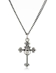 King Baby 18" Curb Link Chain with Small Traditional Cross with Heart Pendant Necklace