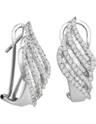 14k White Gold Natural Round & Baguette Diamond Leverback French-clip Womens Ladies Cocktail Fashion Earrings - 1.25 Ct.t.w.