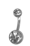 Shorter Belly Button Ring- Double Jeweled Black Diamond Color Swarovski Crystal Stainless Steel Navel Ring Body Jewelry-14g 5/16 inch