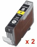 2 X CLI-8Y Yellow Compatible Printer Ink Cartridges for Canon Pixma ip6600D - Latest Chip installed. Ready to Use. - Izzibuyer