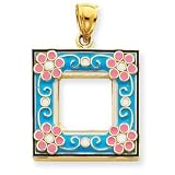 14k Aqua Enameled Picture Frame Pendant