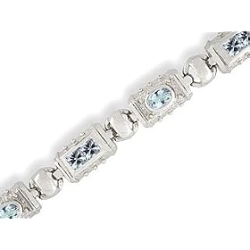 14K White Gold Genuine Square Aquamarine Bracelet by Jewels For Me