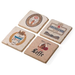 Italian Marble “Beer Labels” Coaster Set by Studio Vertu