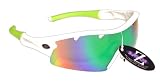 RayZor Professional Lightweight UV400 White Sports Wrap Running Sunglasses, With a 1 Piece Vented Blue Green Iridium Mirrored Anti-Glare Lens.