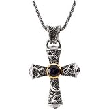 Sterling Silver and 14K Yellow Gold Amethyst and Sapphire Cross Pendant