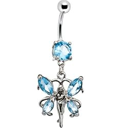 Aquamarine Cubic Zirconia Butterfly Fairy Dangle Belly Ring