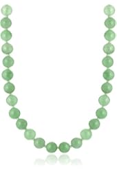 Rhodium-Plated Sterling Silver Green Jade Strand Necklace, 18"