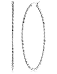Sterling Silver Diamond-Cut Hoop Earrings (1.4" Width)