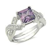 Created Amethyst and Diamond Cubic Zirconia Ring
