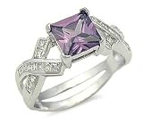 Created Amethyst and Diamond Cubic Zirconia Ring