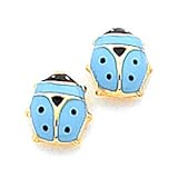 Earrings - 14k Gold Blue and Black Ladybug Enameled Post Earrings