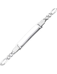 14K White Gold Pave 4.0mm Baby ID Figaro Bracelet with Lobster Claw Clasp - 6"Inches