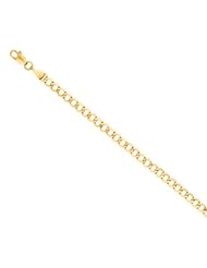 14K 24" Yellow Gold 4.4mm Polish Diamond Cut Curb Lite Chain With Lobster Clasp