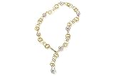 Natural Colored 12mm Keshi Pearls Set on a 14K Yellow Gold Matte-Finish Hand-Crafted Open Link Adjustable Lariet Necklace.