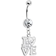 Clear Gem Dangling Love Belly Ring