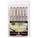 Sakura 1/4-Millimeter Pigma Micron Pen Set #01, 6 Per Package, Black, Red, Blue, Green, Brown, Purple