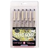 Sakura 1/4-Millimeter Pigma Micron Pen Set #01, 6 Per Package, Black, Red, Blue, Green, Brown, Purple