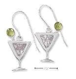 Sterling Silver Martini Glass Clear CZ and Peridot Earrings